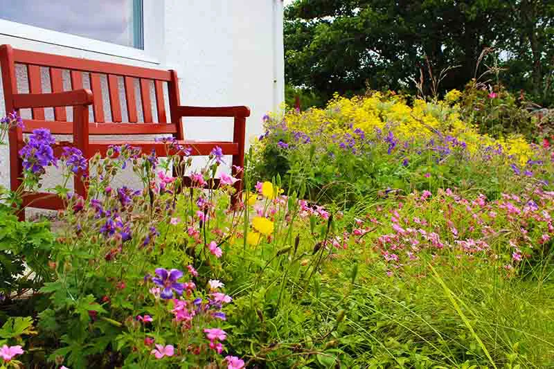 The front garden seating at Airdaniar Cottage
